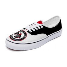 Load image into Gallery viewer, BuckWild Unisex White/Black/Red Low Top Sneakers